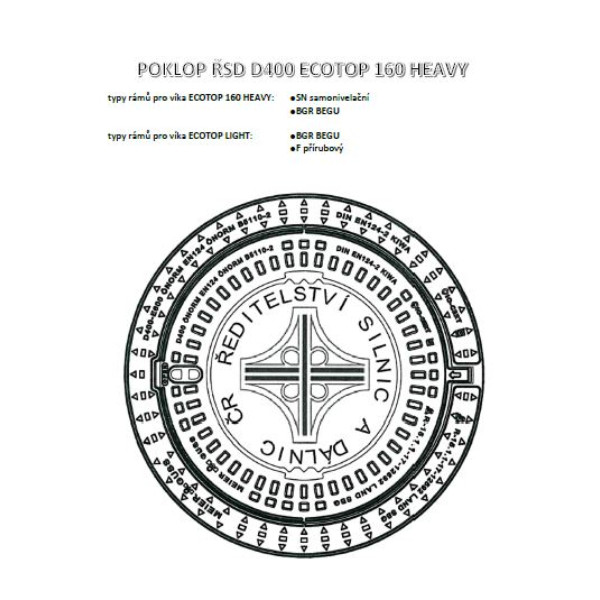 Kanalizační poklop D400 ECOTOP bez ventilace logo ŘSD